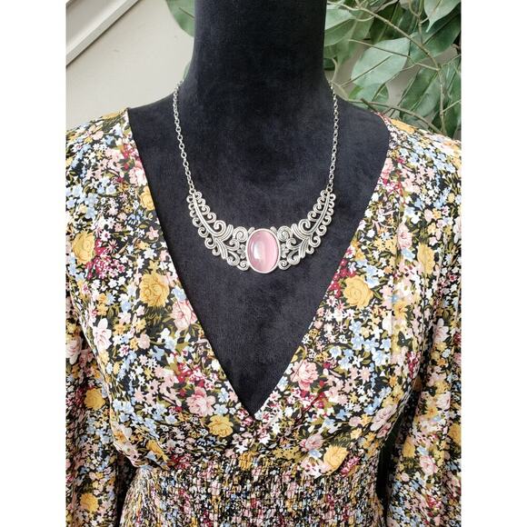 SHEIN Babydoll Dress Womens Large Multi Floral Flare Hem Smocked Deep V Neck - Picture 2 of 13